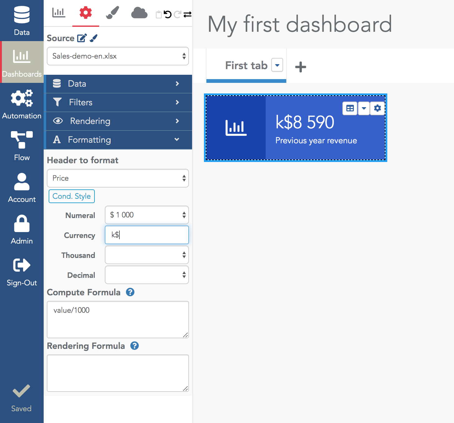 Adding a formula in a KPI widget